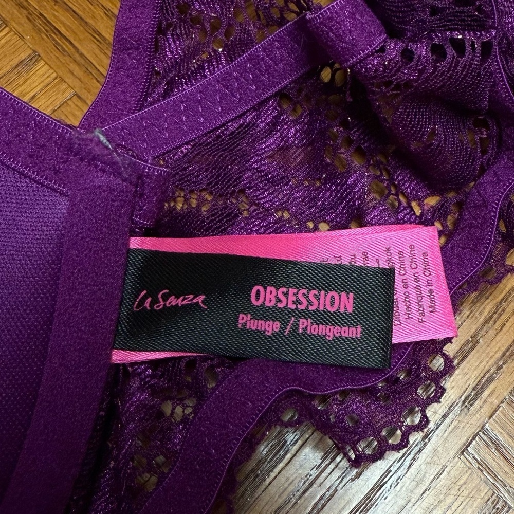 La Senza Purple Lace Push Up Bra 34C Racerback Floral Lingerie Gold Detail - Picture 4 of 5